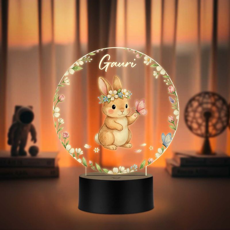 Customized Rabbit UV Print 3D LED Desk Lamp – Kids Room Gift